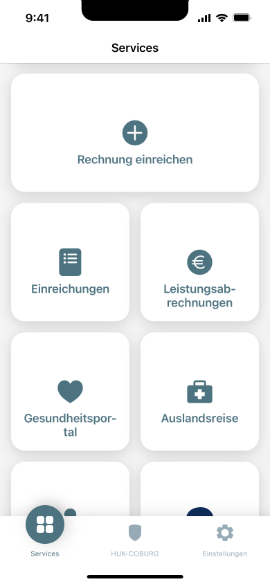 Start-Bildschirm der Gesundheitsapp