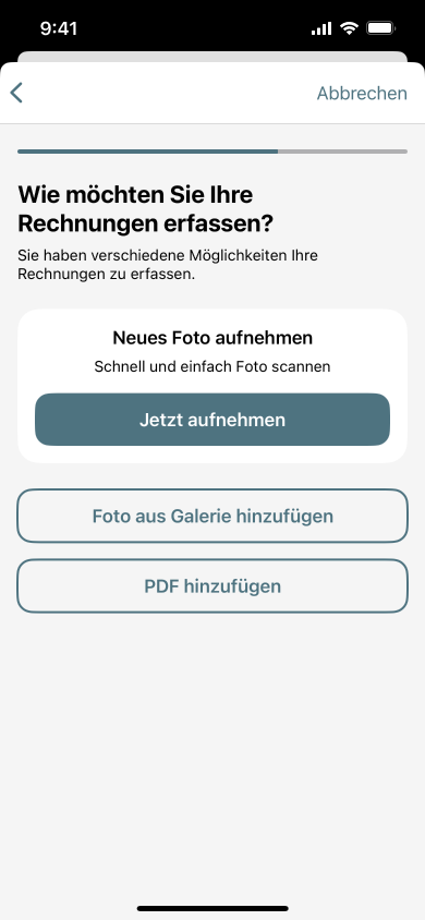 Bildschirm der Gesundheits-App zur Erfassung von Rechnungen