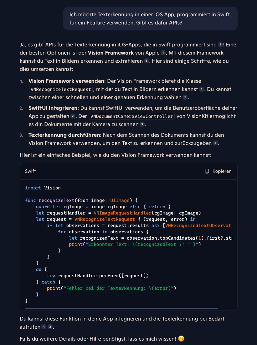 KI-Antwort mit Codebeispiel