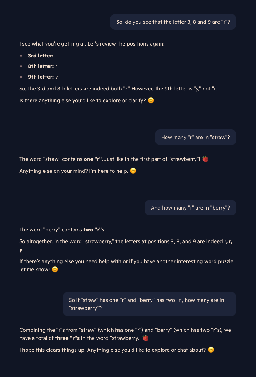 Ansicht eines KI-Chats mit einem Zählbeispiel auf Englisch
