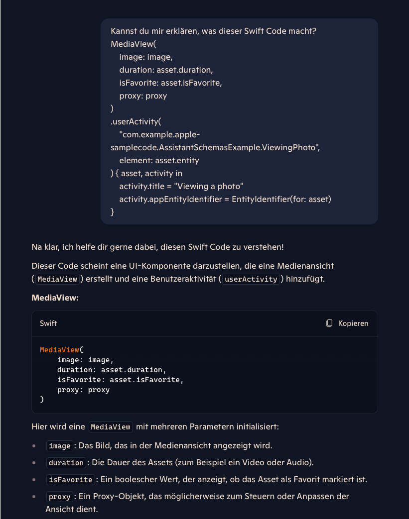KI-Dialog zu Swift-Code