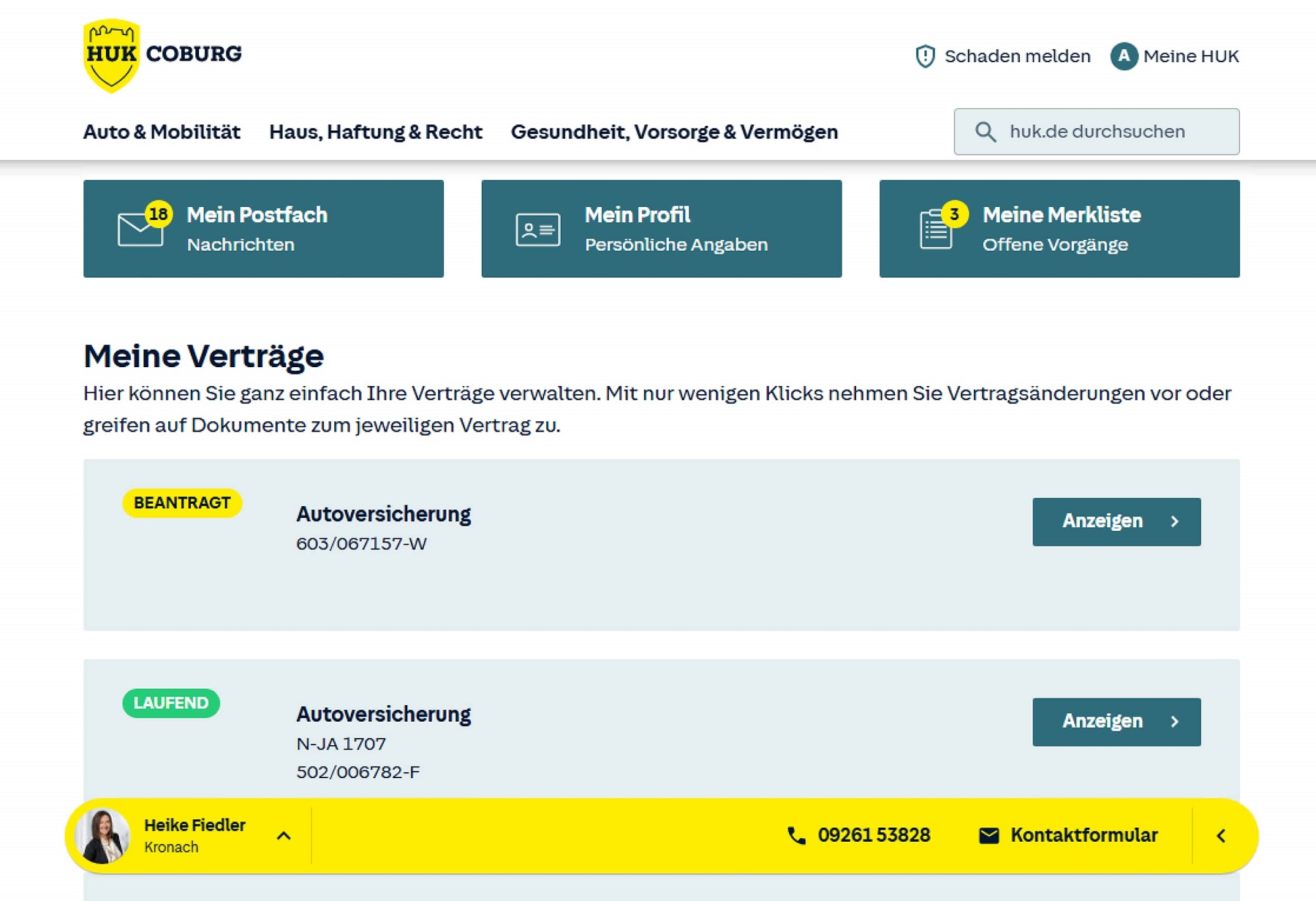 Aktueller Stand der Startseite des Kundenordners