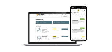 Laptop und Smartphone mit Ansicht Schadenstatus