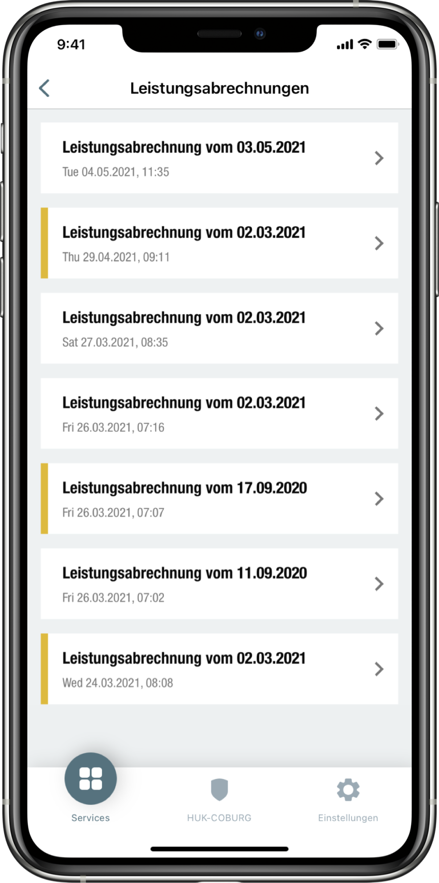 Screen zu Leistungsabrechnungen