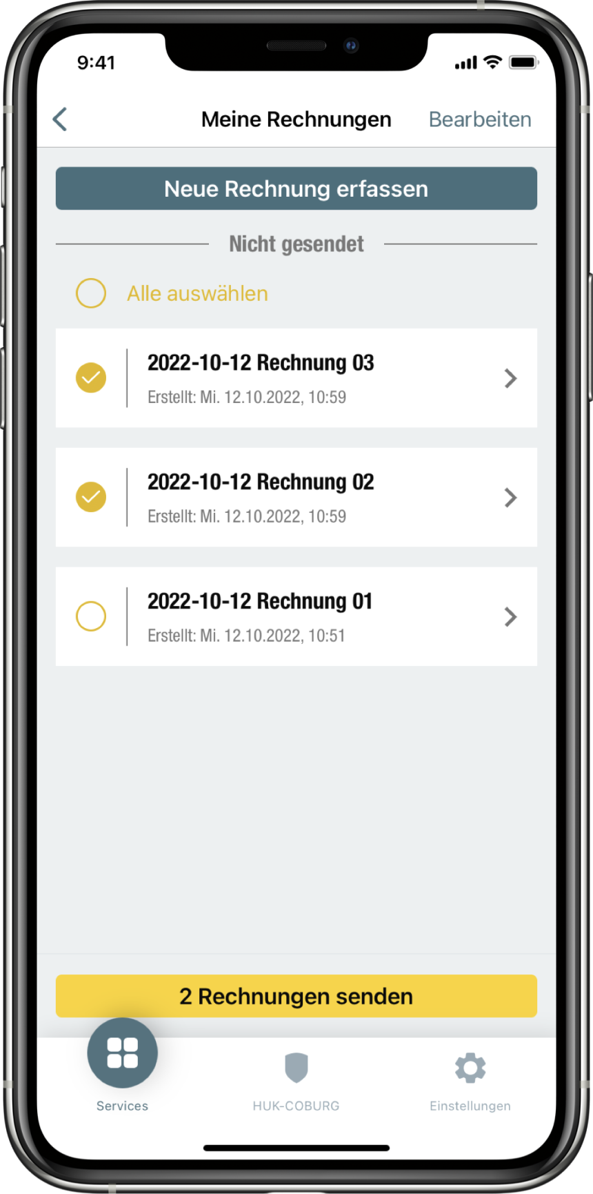 Screen der App PKV-Rechnung