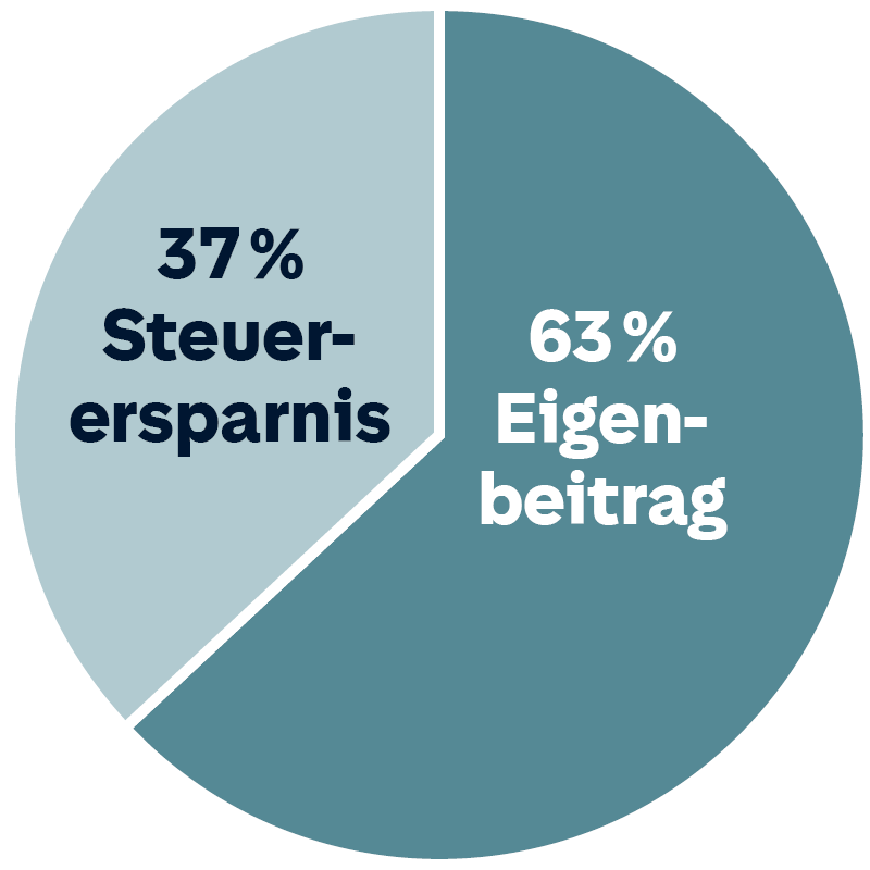 Tortengrafik: Selbstständige und Freiberufler: 38% und 62% Steuerersparnis