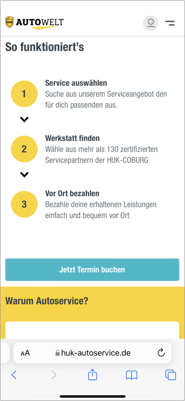 Screen-Ausschnitt Autoservice: Ablauf