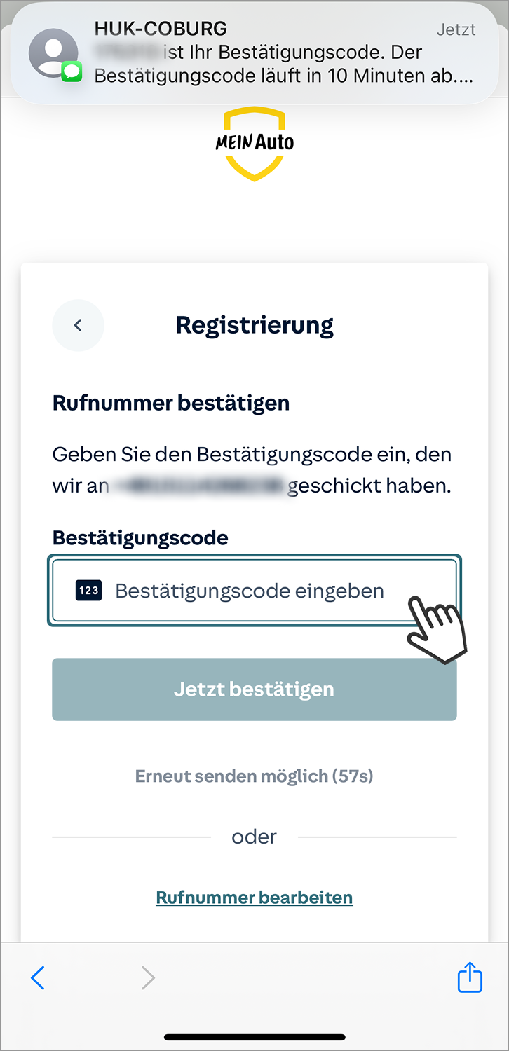 Telematik einrichten Fahrer: Bestätigungscode anfordern