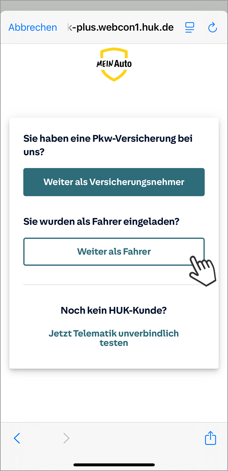Telematik einrichten Fahrer: Auswahl Fahrer