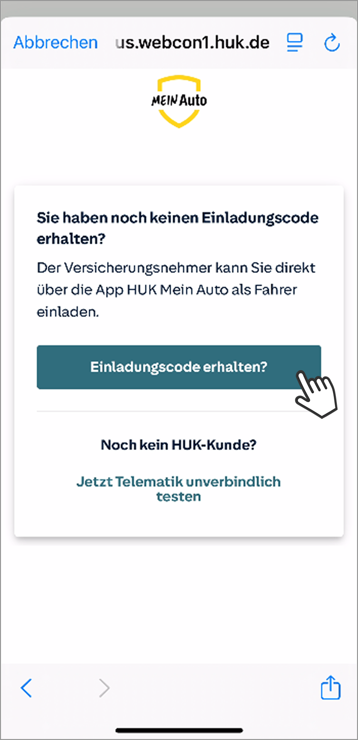 Telematik einrichten Fahrer: Einladungscode