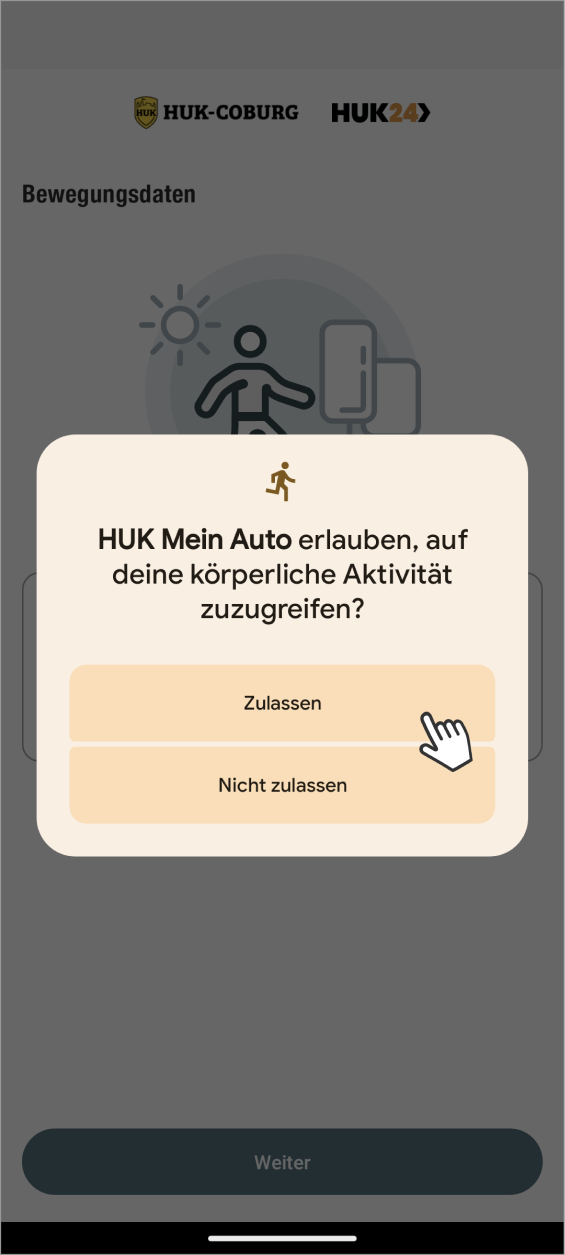 Telematik einrichten Fahrer Android: körperliche Aktivität „Zulassen”