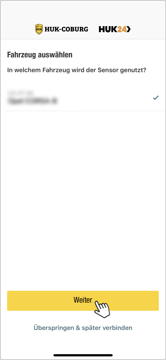 Telematik einrichten: Fahrzeug auswählen