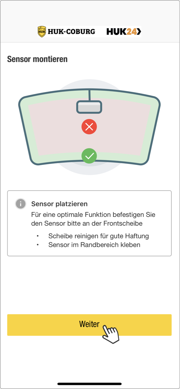 Telematik einrichten: Sensor in Frontscheibe anbringen