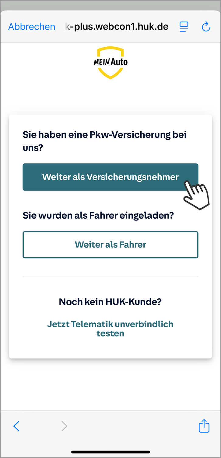 Telematik einrichten: Auswahl VN/Fahrer