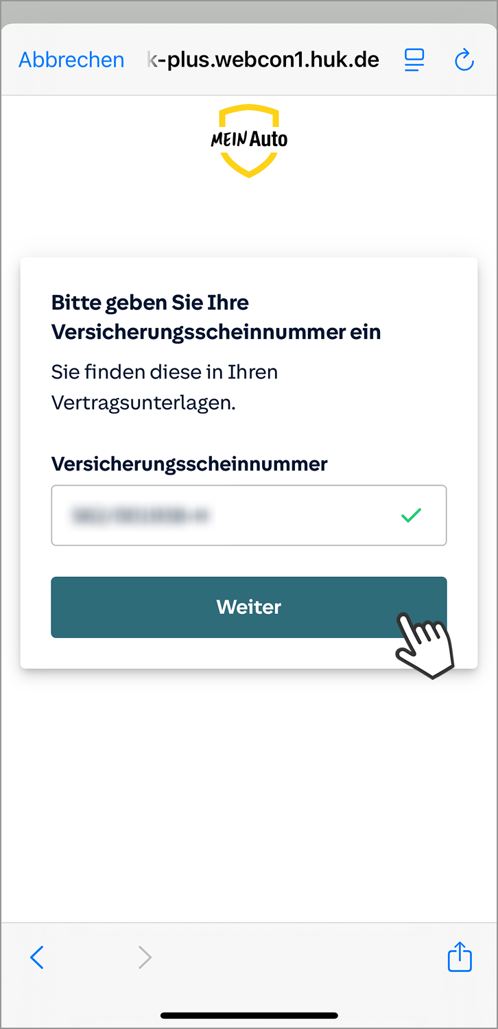 Telematik einrichten: Eingabe Versicherungsscheinnummer