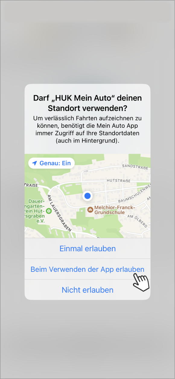 Telematik einrichten: Standortfreigabe „Beim Verwenden der App erlauben”