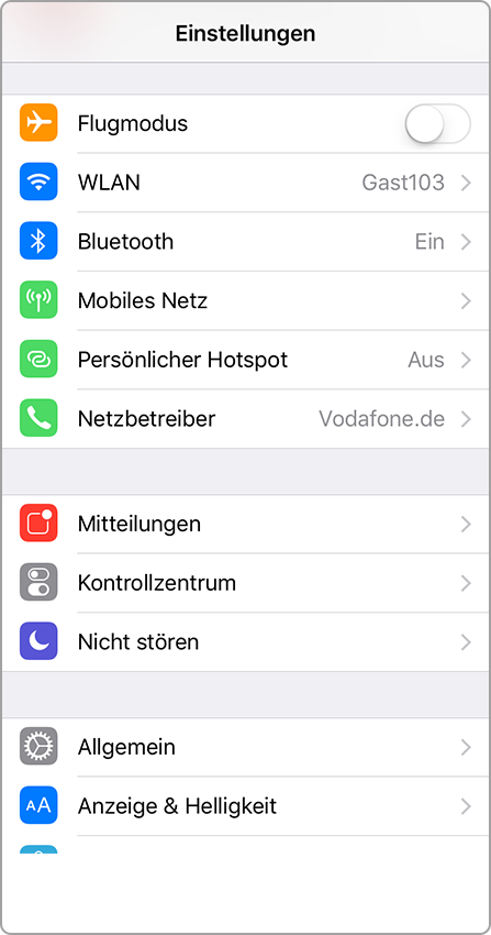 iPhone Einstellungen