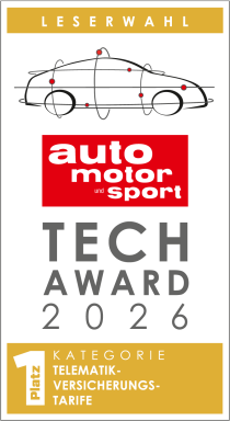 Auto, Motor und Sport Tech Award 2026 – Platz 1 der Leserwahl in der Kategorie Telematik-Versicherungstarife