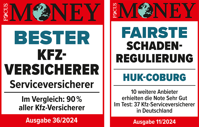 Focus Money Bester Kfz-Versicherer, Ausgabe 36/2024, Focus Money Fairste Schadenregulierung Ausgabe 11/2024