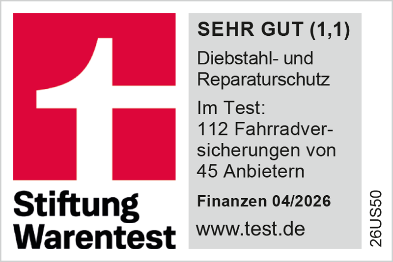 Stiftung Warentest: SEHR GUT (1,1) Fahrradversicherungen Diebstahl- und Reparaturschutz 