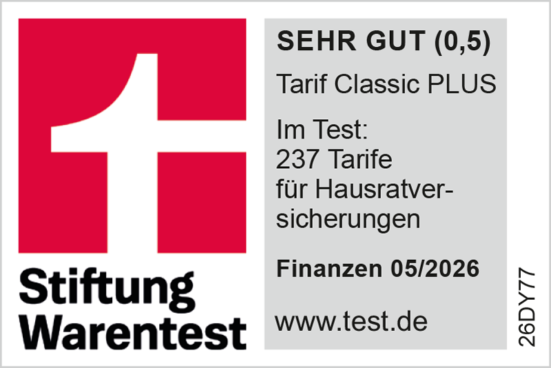 Stiftung Warentest: SEHR GUT (0,5) Hausratversicherung Tarif Classic PLUS