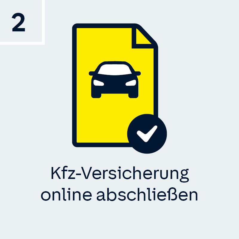 Auto mit Haken und Text: Kfz-Versicherung online abschließen