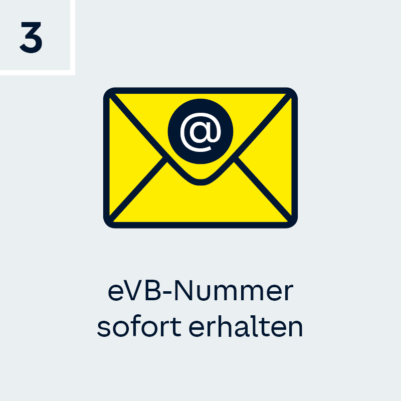 Briefumschlag mit Text: eVB-Nummer sofort erhalten