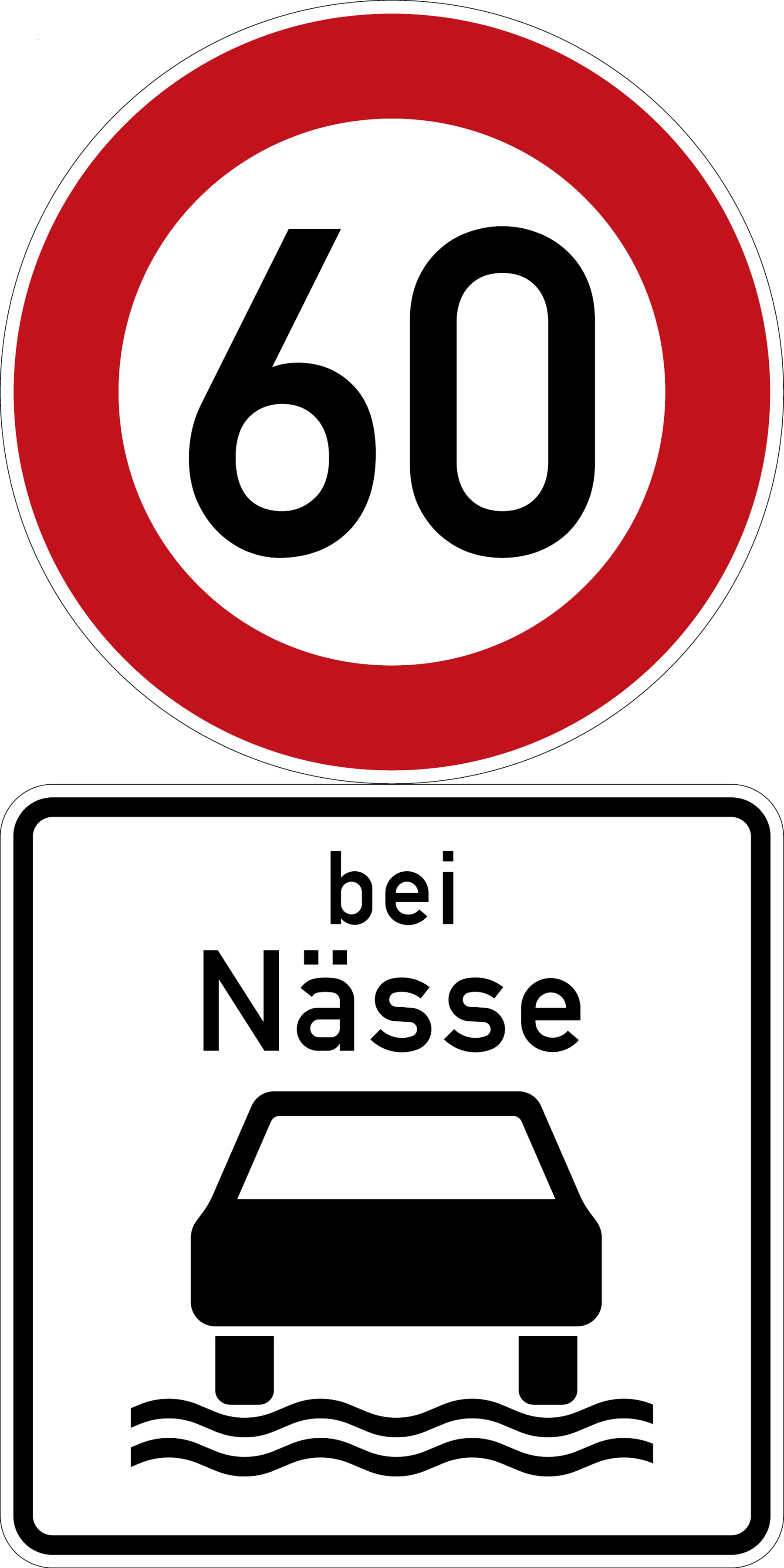 Verkehrsschild 60 kmh bei Nässe