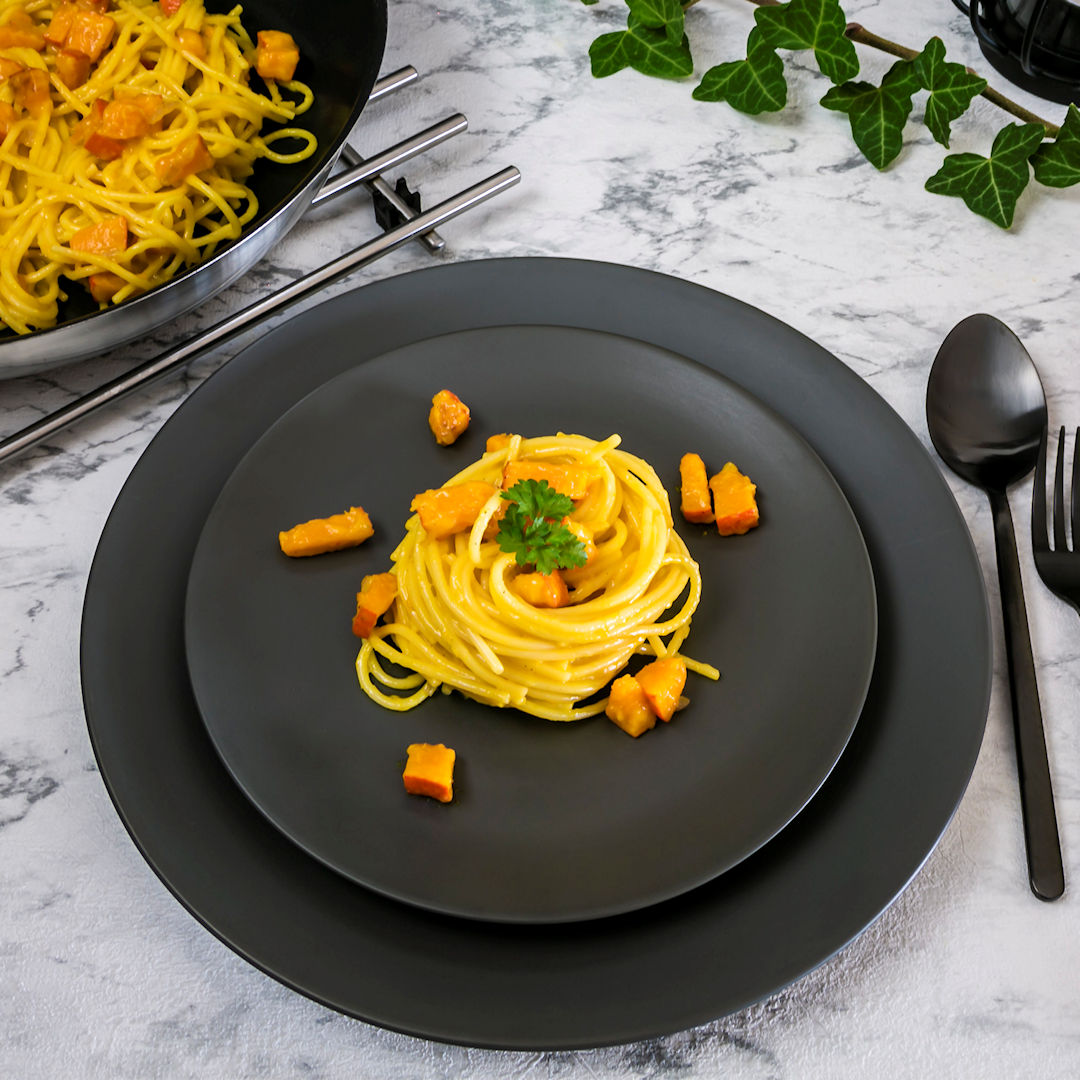 Spagetti Carbonara mit Kürbis