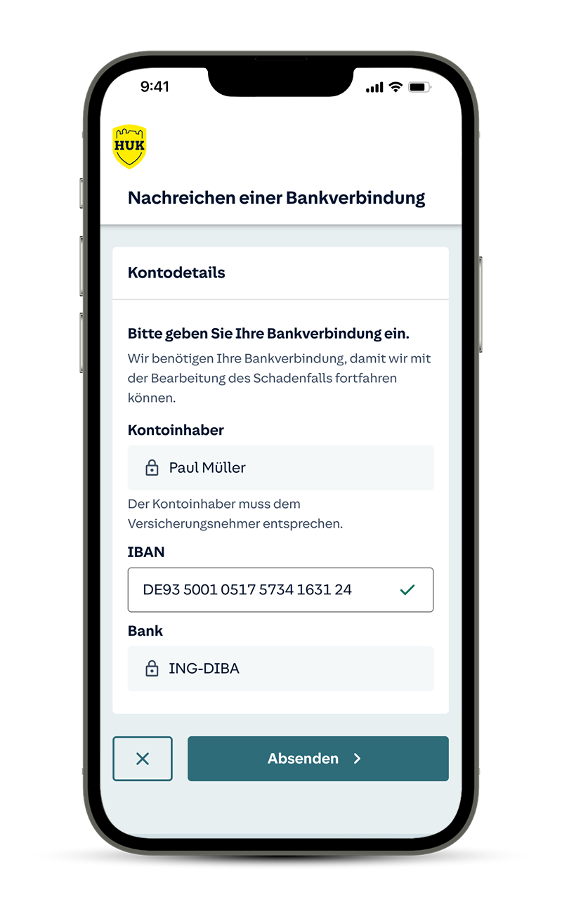 Handy Screen: Nachreichen einer Bankverbindung