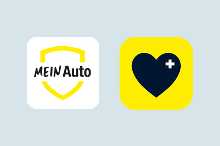 Die Logos der beiden HUK-Apps nebeneinander: HUK App Mein Auto & HUK App Meine Gesundheit